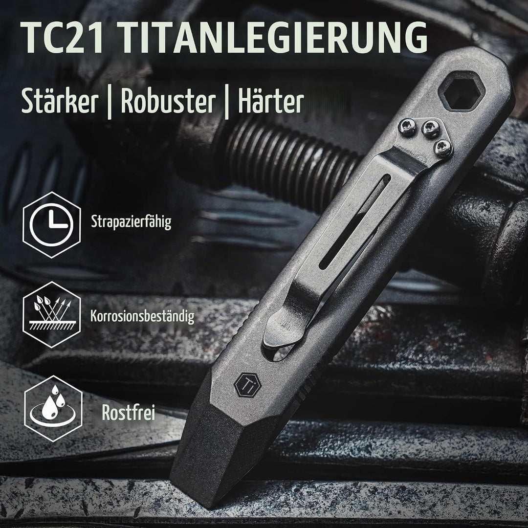 KeyUnity KR00 Titanium EDC Brecheisen-Multiwerkzeug mit Schraubendreher und Taschenclip