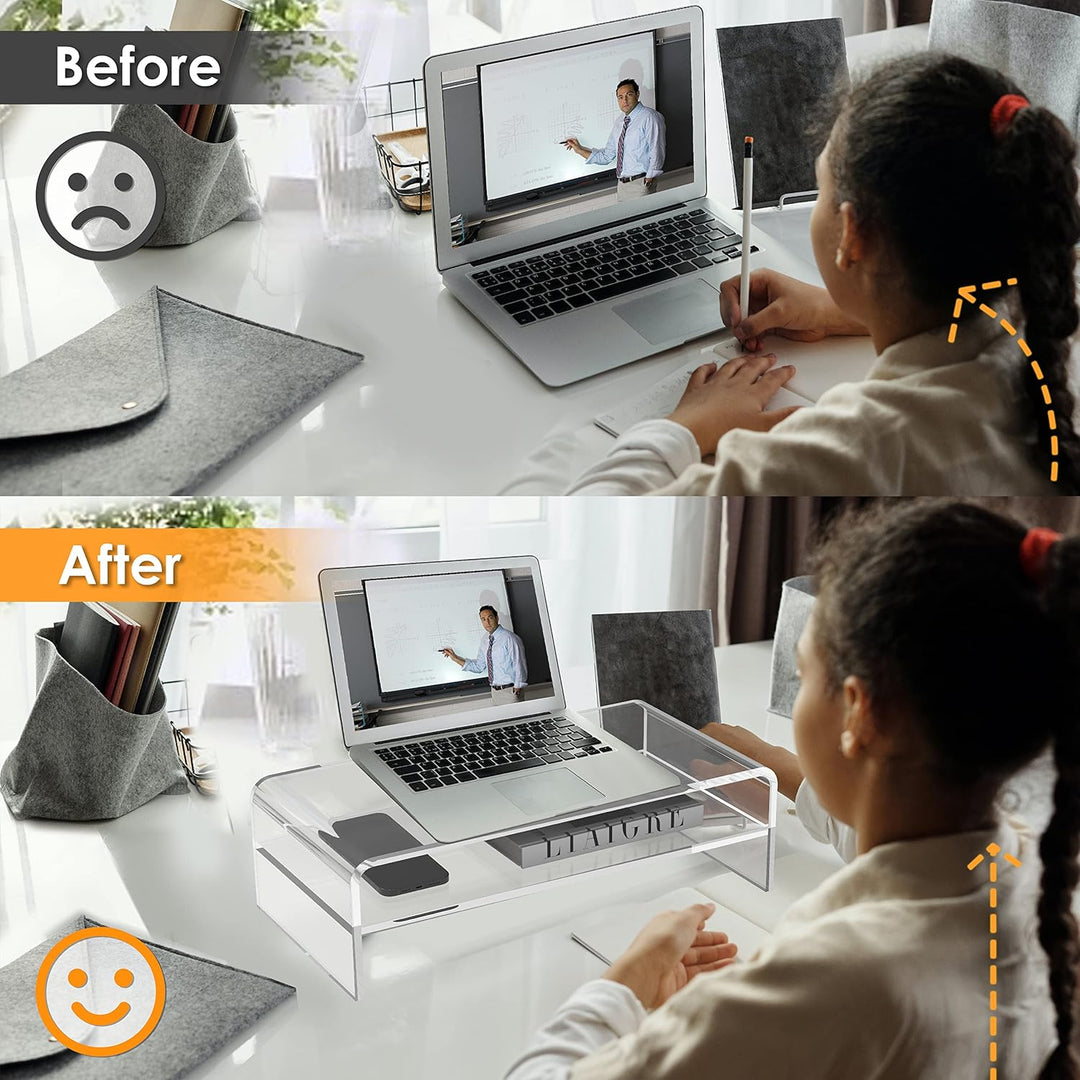 GOLDORCLE 2-Tier Acrylic Monitor Stand Riser Clear Computer Monitor Stand for Laptop PC Printer Comp