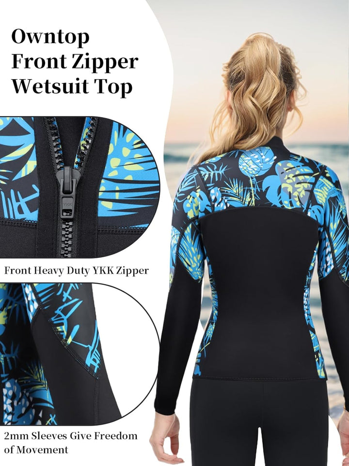 Owntop Neoprenanzug Jacke für Herren/Damen - 2mm Neoprenanzug Top Langarm, Frontreissverschluss für