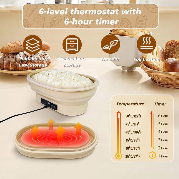Brotkorb Set, Backzubehör für Brot, Faltbarer Sauerteig-Starterwärmer aus Silikon, präzise Thermosta