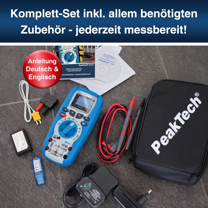 PeakTech 3440 Multimeter digital + 4.0 Bluetooth & Grafik-Display [3 Jahre Garantie] 50000 Counts, P