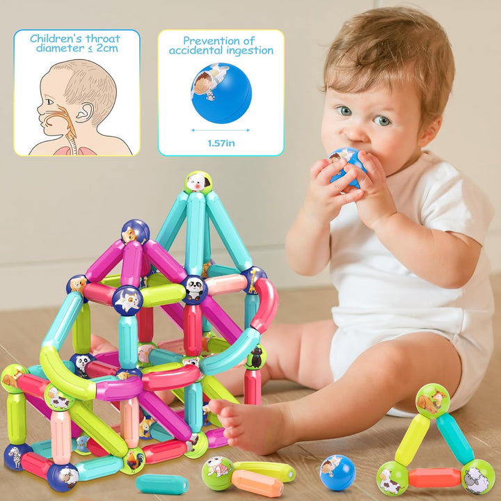 SVYHUOK Magnetische Bausteine Kinder 64 Stück Magnetbausteine Spielzeug, Montessori Lernspielzeug, K