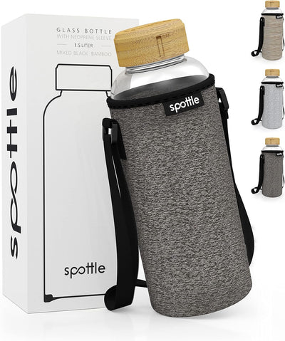 spottle Glasflasche 1,5 liter - Trinkflasche Glas 1 5 l mit Bambus-Deckel - Glass bottle - Wasserfla