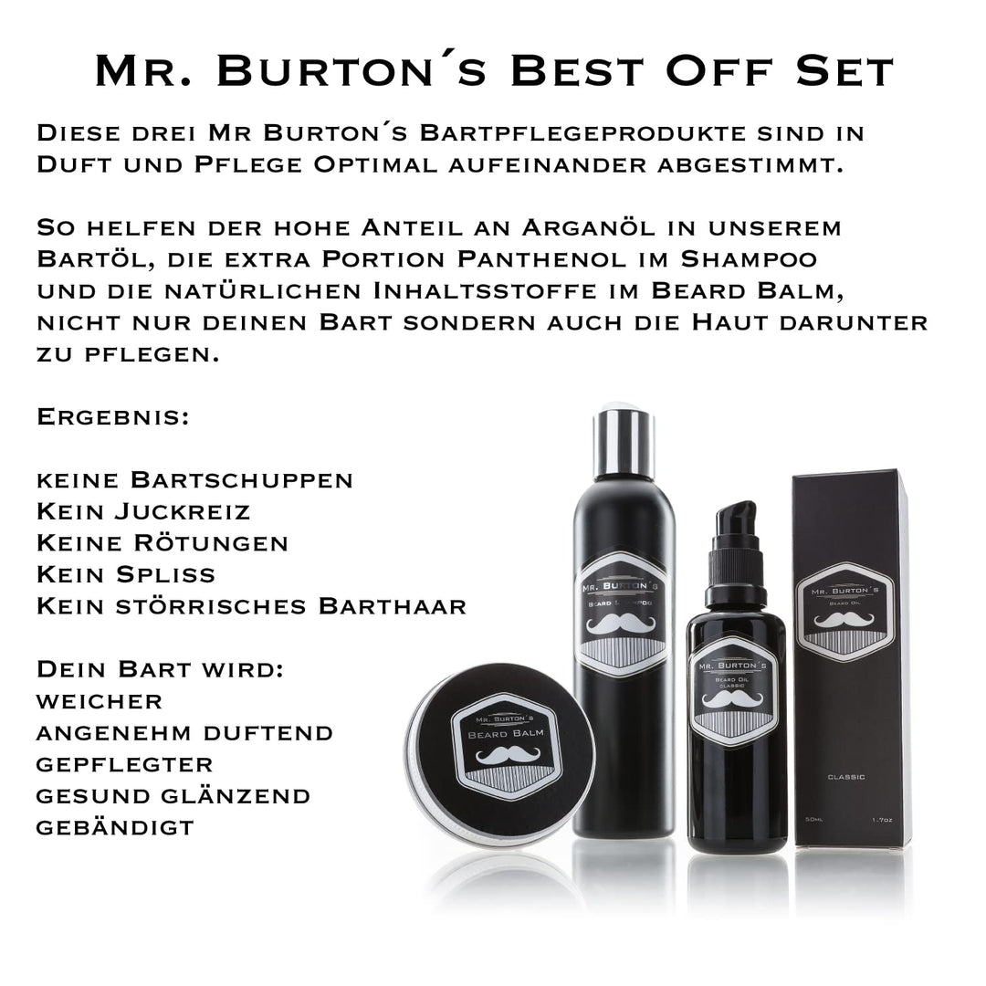 Bartpflege Set CLASSIC - 3 teilig von Mr. Burton´s. Inklusive Bartöl + Balsam + Bartshampoo