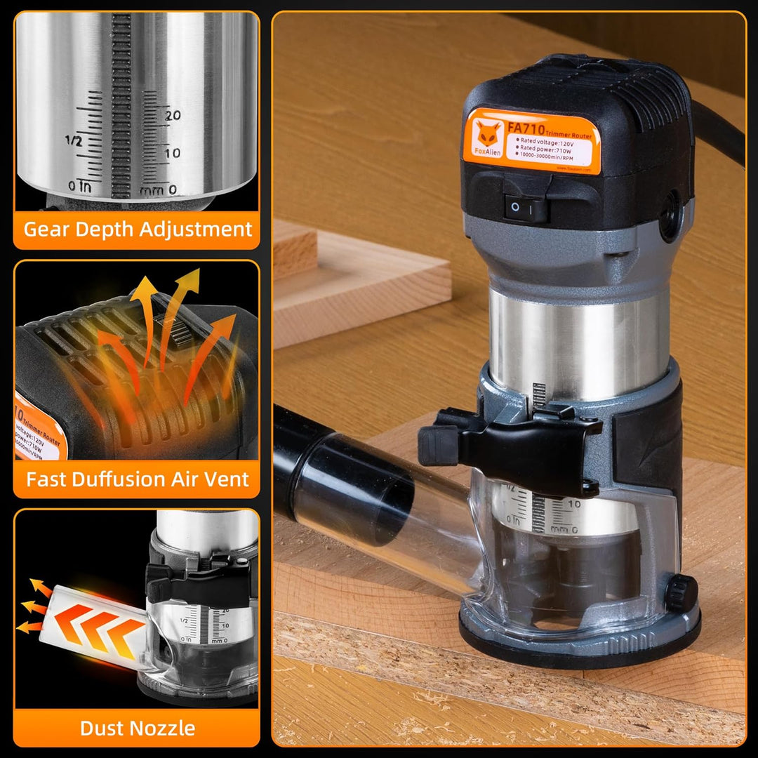 FoxAlien 1 HP 710W 65mm Durchmesser Compact Palm Router für CNC Fräsmaschine, 6 Variable Geschwindig