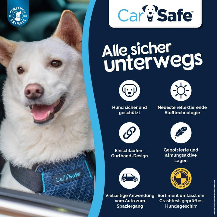 CarSafe Crash-getestetes Hunde Sicherheitsgeschirr, Crashtest-geprüft bis zu 32 kg / 70 lbs, sichert