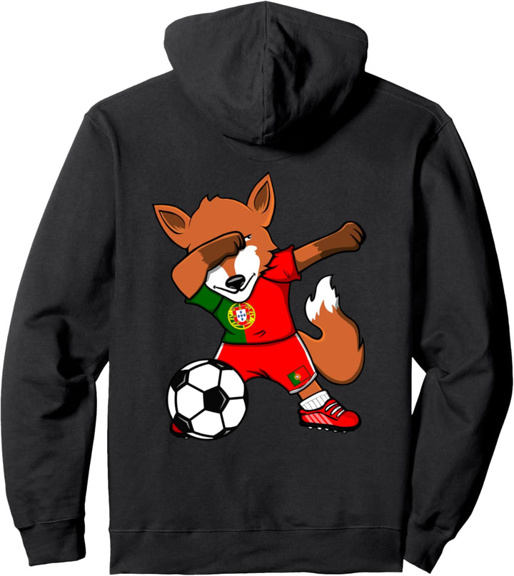 Dabbing Fuchs Fox Portugal Fussball Portugiesische Flagge Pullover Hoodie