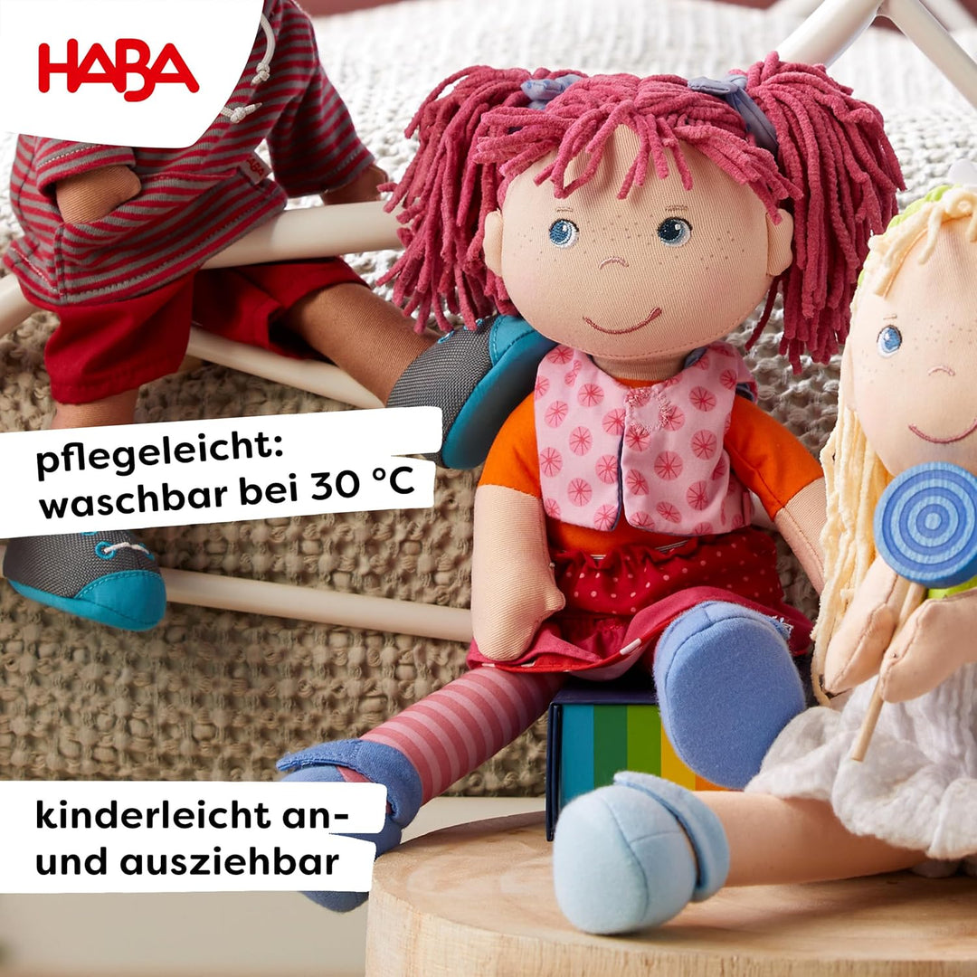 Haba 302842 - Puppe Lilli-Lou, süsse Weich- und Stoffpuppe ab 18 Monaten, mit Kleidung und Haaren, 3