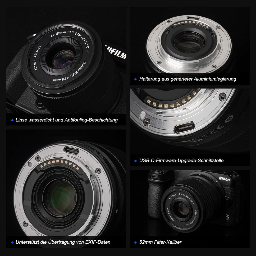 VILTROX 25mm F1.7 Air FE Pocket Dispo Objektiv AF F/1.7 E-Mount Portable Shot für Sony Einsteigerobj