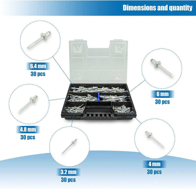 Nietzange I Blindnietzange I Hebelnietzange I Poppnietzange 3,2-6,4mm I inkl. 150 Alunieten im Sorti