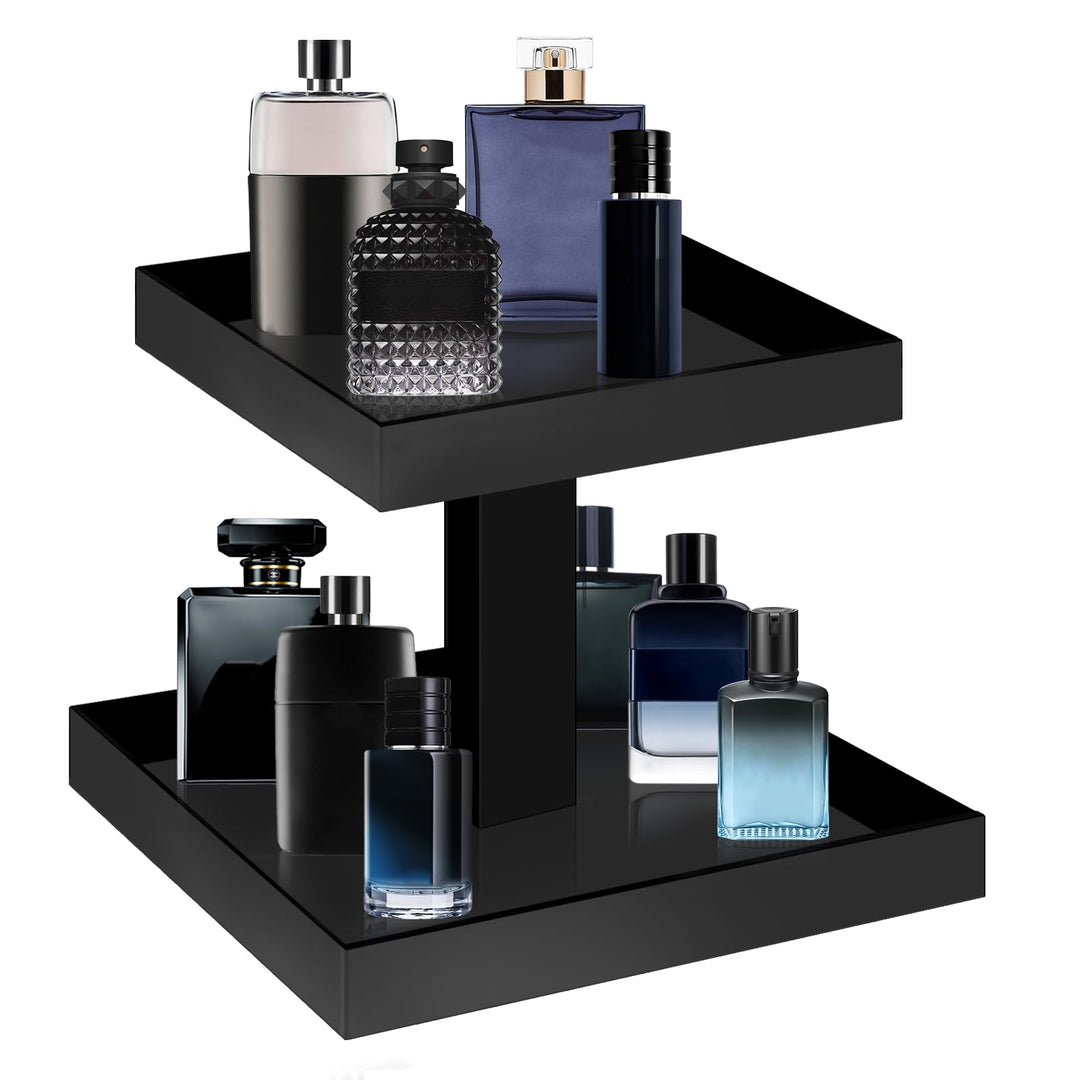 Schwarzes Parfüm-Organizer-Tablett – Acryl 2-stöckig Badezimmer Arbeitsplatte Organizer Vanity Table