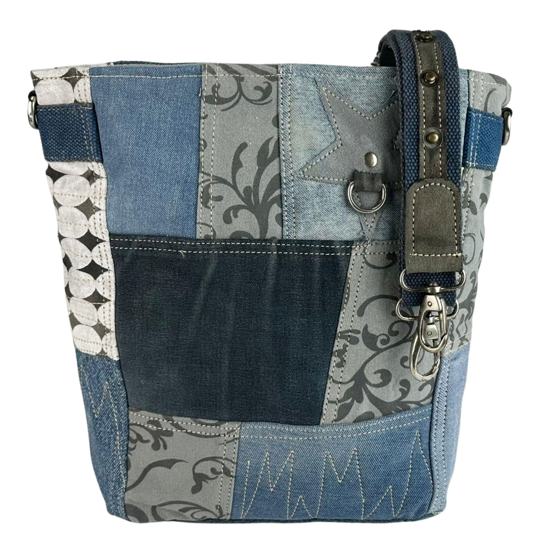 Sunsa Damen Blaue Umhängetasche. Grosse Canvas Schultertasche. Crossbody Bag aus recycelte Jeans. Na
