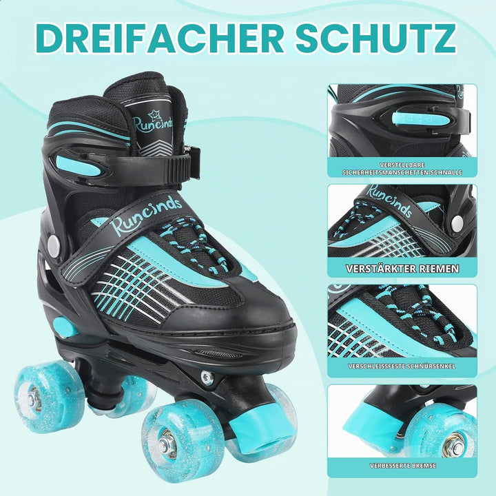 Runcinds Kinder Rollschuhe für Jungen, Kleinkinder, Mädchen 4 Grössen Verstellbare, mit leuchtenden