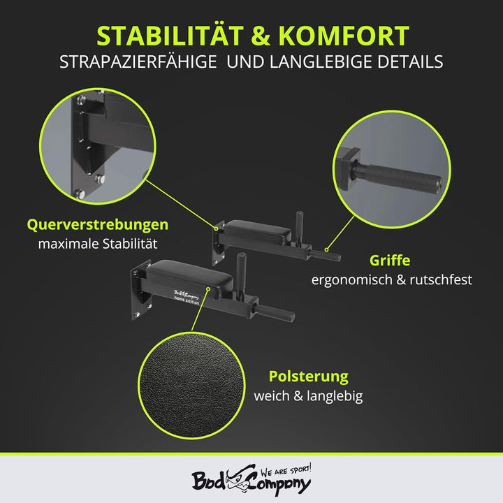 Bad Company Dip-Station zur Wandmontage I Dips-Barren zur Anbringung an der Wand für das Homegym I P