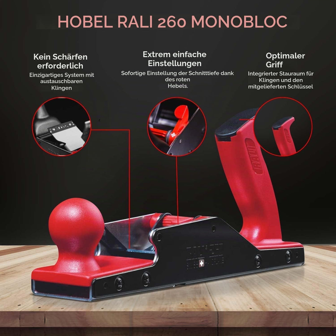 RALI 260 Monobloc Handholzhobel für Holzbearbeitung | Kein Schärfen erforderlich and Extrem einfache