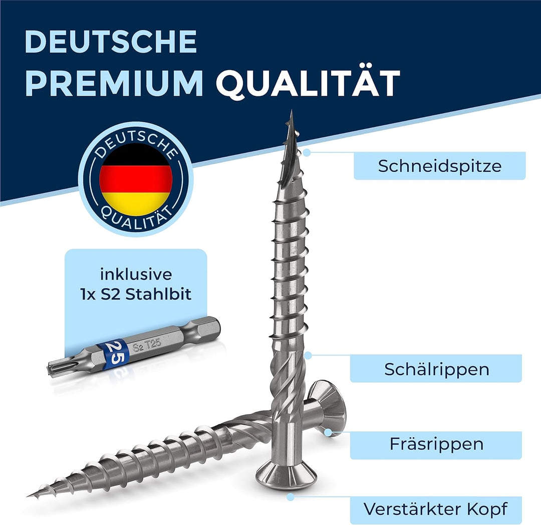 250 Stück Terrassenschrauben 5 x 60 mm lang | PERFEKT für 25 mm Terrassendielen | rostfreier gehärte