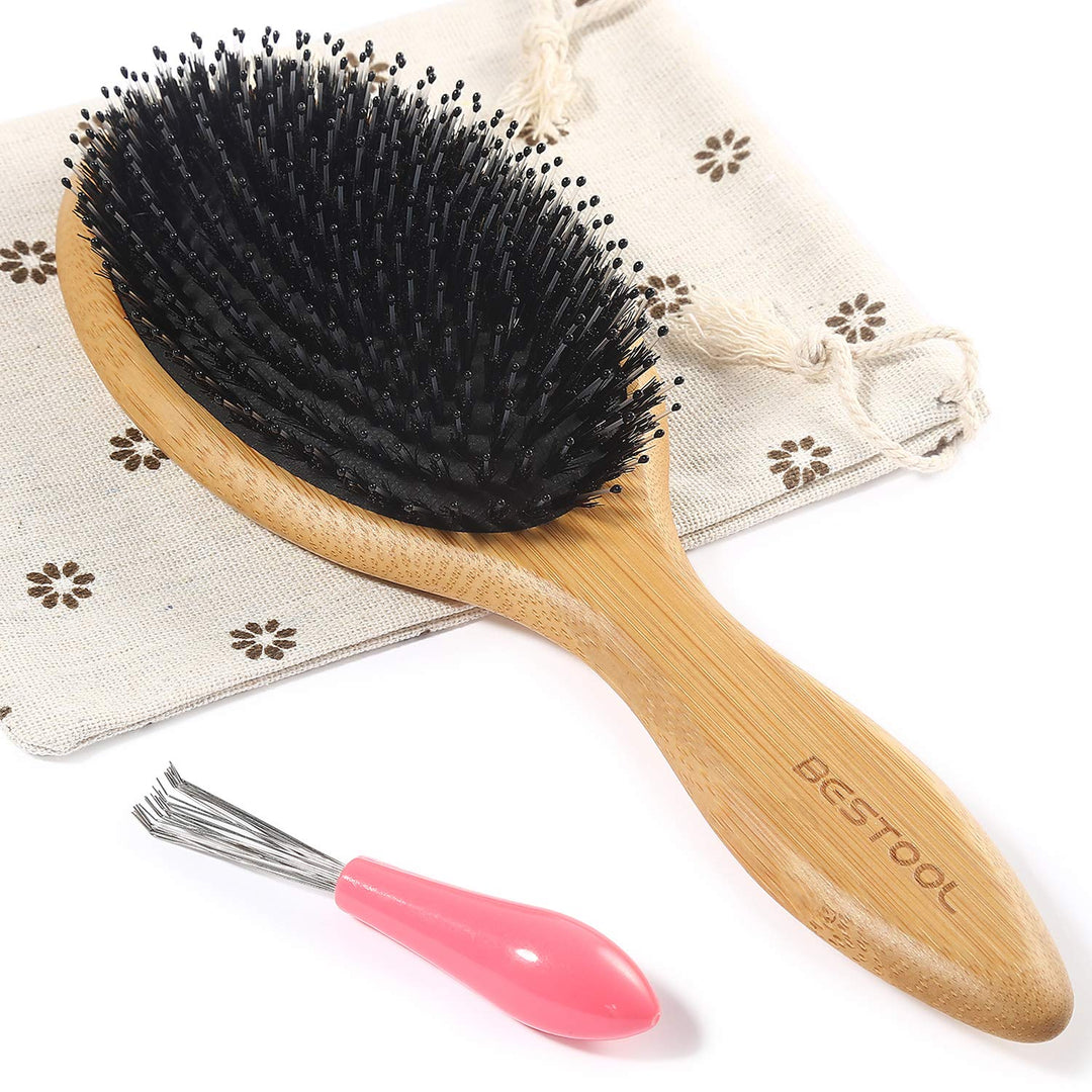 BESTOOL Haarbürste, Wildschweinborsten Haarbürste mit Nylonstiften, Professionelle Bambus Paddel Bür