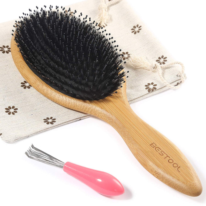 BESTOOL Haarbürste, Wildschweinborsten Haarbürste mit Nylonstiften, Professionelle Bambus Paddel Bür