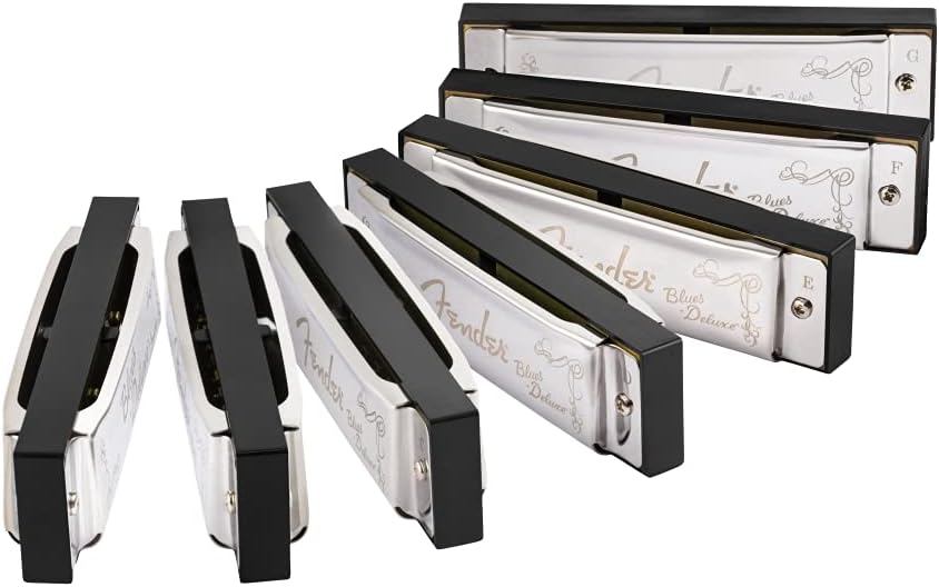 Fender Blues Deluxe Mundharmonika, 7er-Pack, mit Etui Einzelbett, Einzelbett