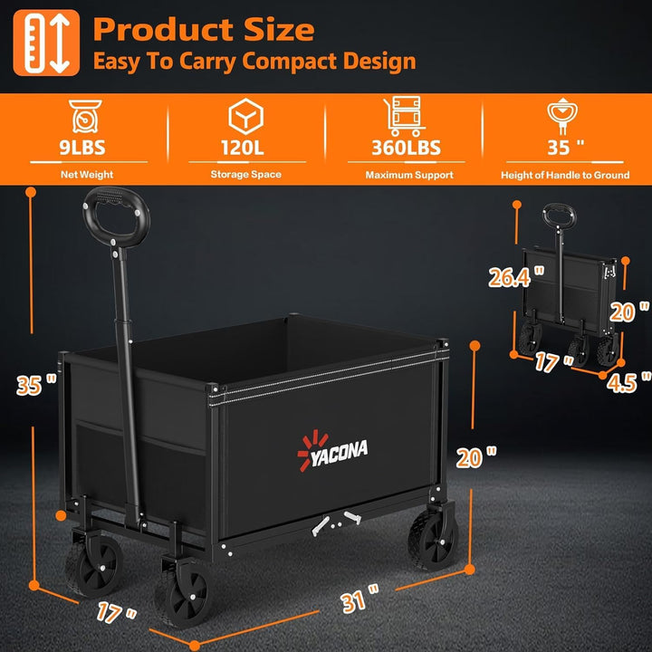 3 in 1 Bollerwagen Faltbar, 360 Lbs Leichter Bollerwagen Mit All-Terrain-Rädern, Handwagen Für Leben