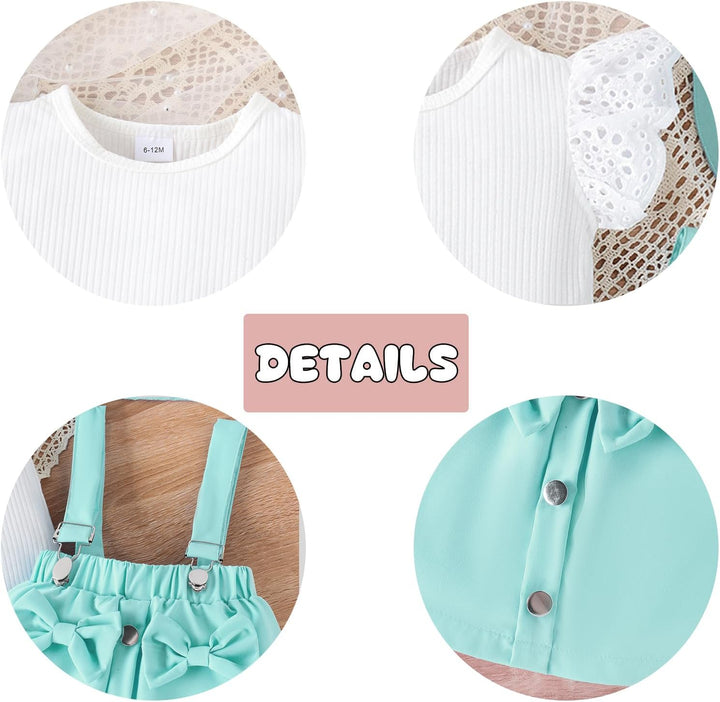 Kleinkind Baby Mädchen Rüschen Hosenschlitz Kurzarm Geripptes Oberteil + Schleife Strapsrock Overall