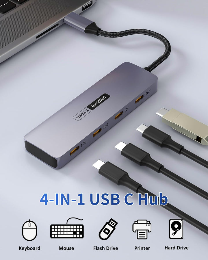 USB C Hub 10 Gbps, 4 IN 1 Adapter mit 4 USB C 3.2 Ports, Hochgeschwindigkeits Multiport Adapter für
