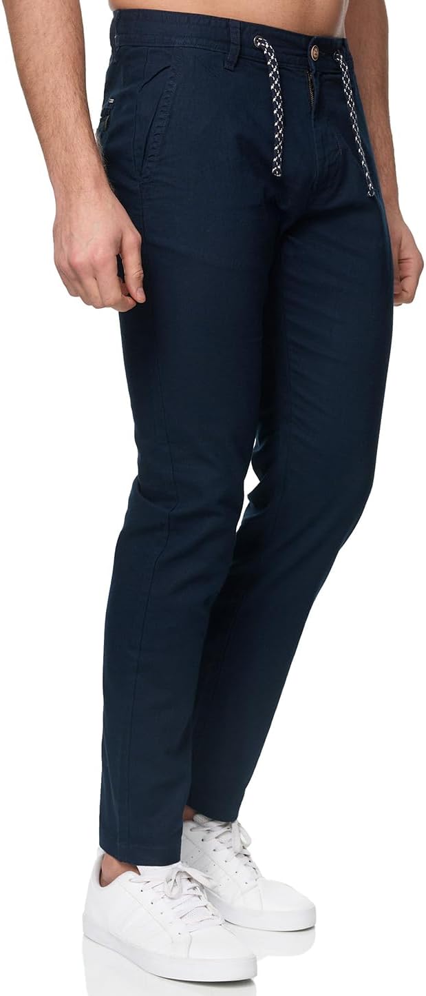 Indicode Herren Venedig Stoffhose aus Leinen & Baumwolle | Leinenhose Freizeithose Männer M Navy, M