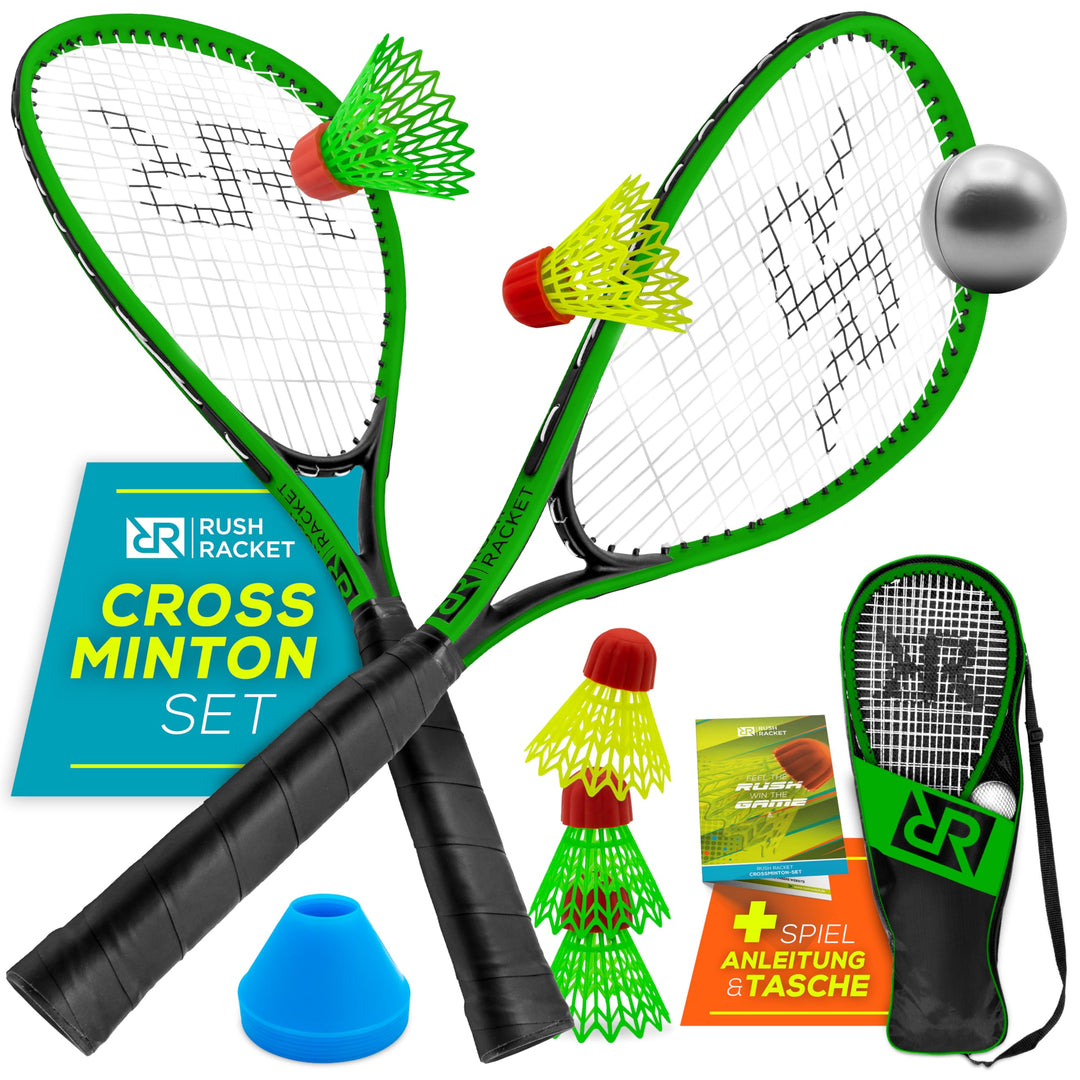 Rush Racket Set RS3 Speed Badminton Set 5-teilig (2X Schläger, 5X Federbälle, 1x Softball, 8X Feldma