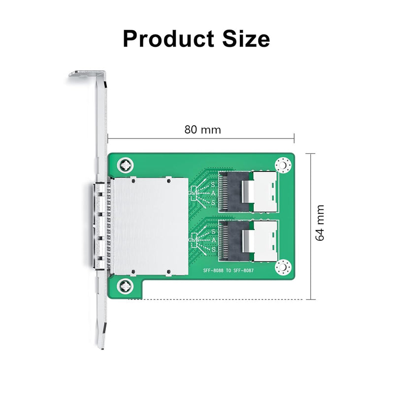 10Gtek SAS Adapter 2X Internal SFF-8087 to 2X External SFF-8088 Slot 8087 Slot to 8088 Slot, 8087 Sl