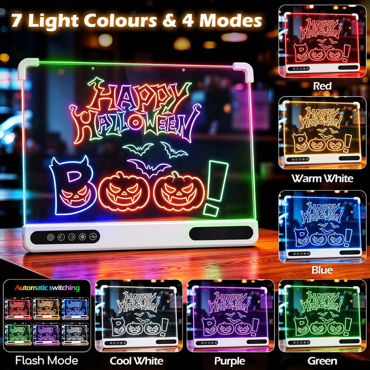 LED Zeichenbrett, 35x25cm Wiederaufladbare LED Notiztafel mit Sieben Farben