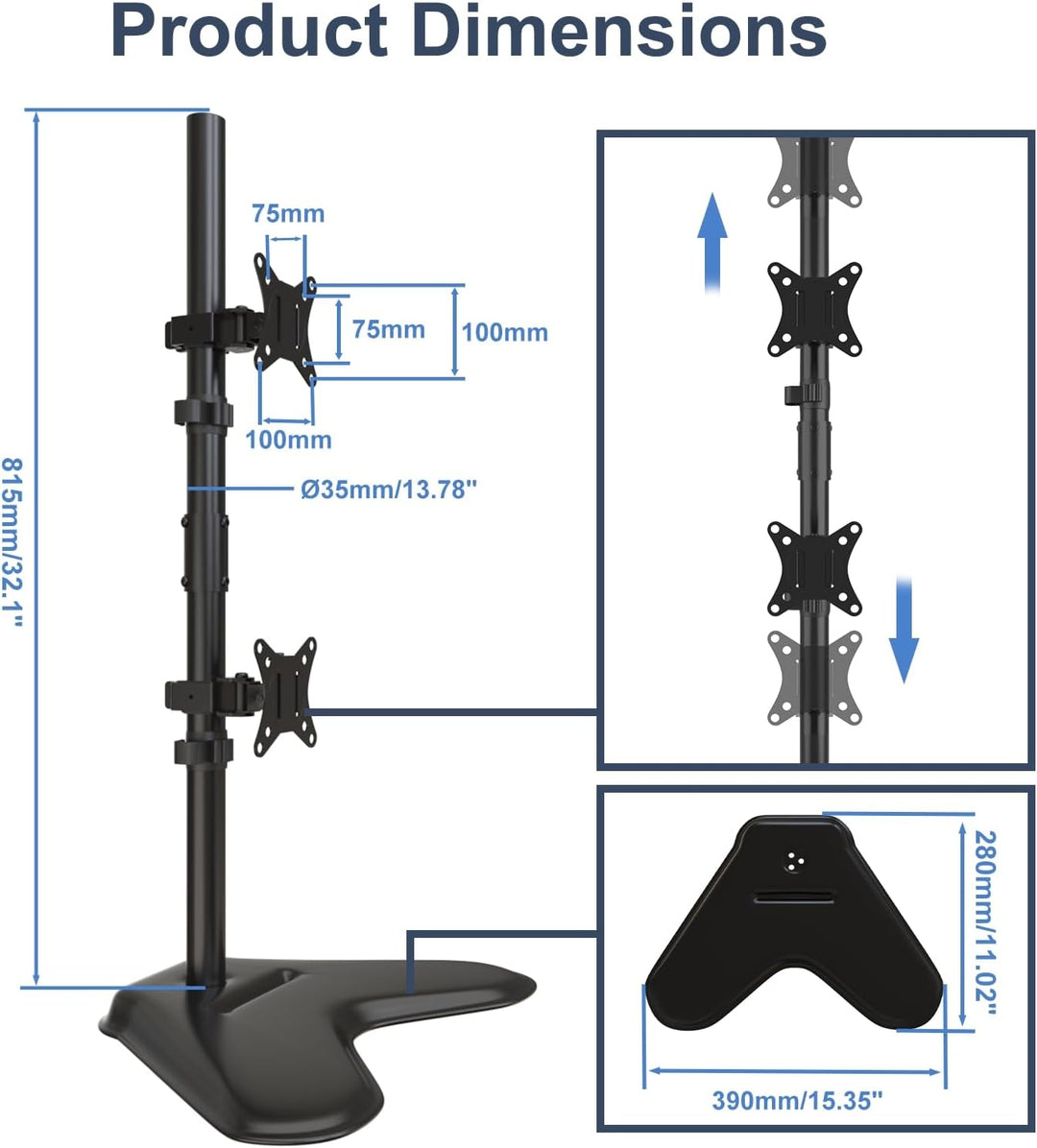 PUTORSEN Monitor Halterung 2 Monitore, Vertikale Doppelmonitorhalterung für 17-32-Zoll-LCD-LED-Bilds