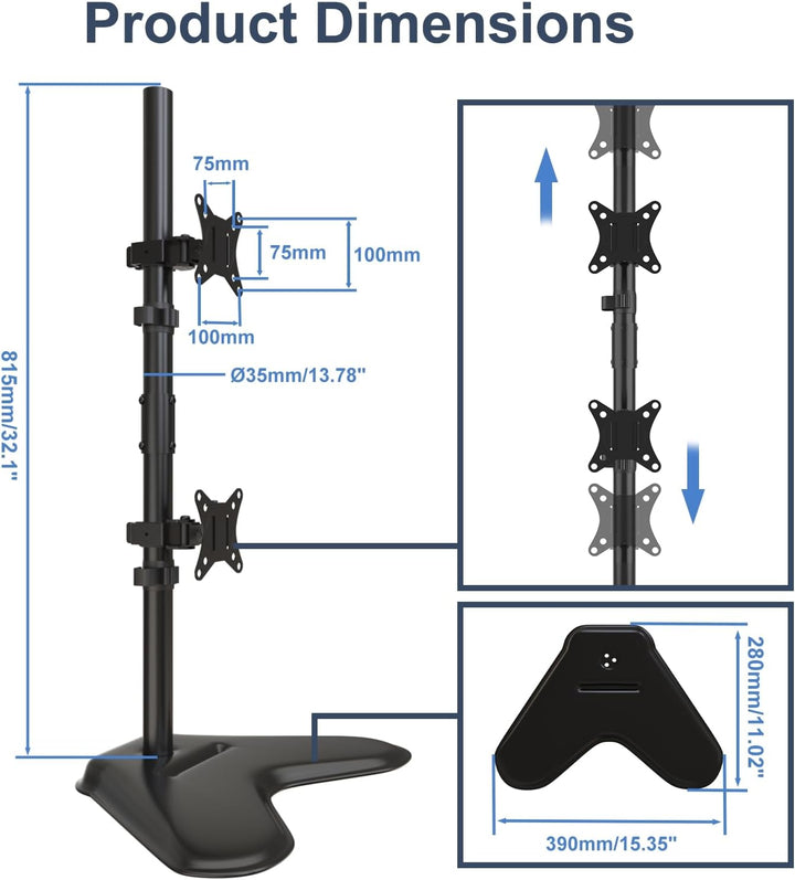 PUTORSEN Monitor Halterung 2 Monitore, Vertikale Doppelmonitorhalterung für 17-32-Zoll-LCD-LED-Bilds