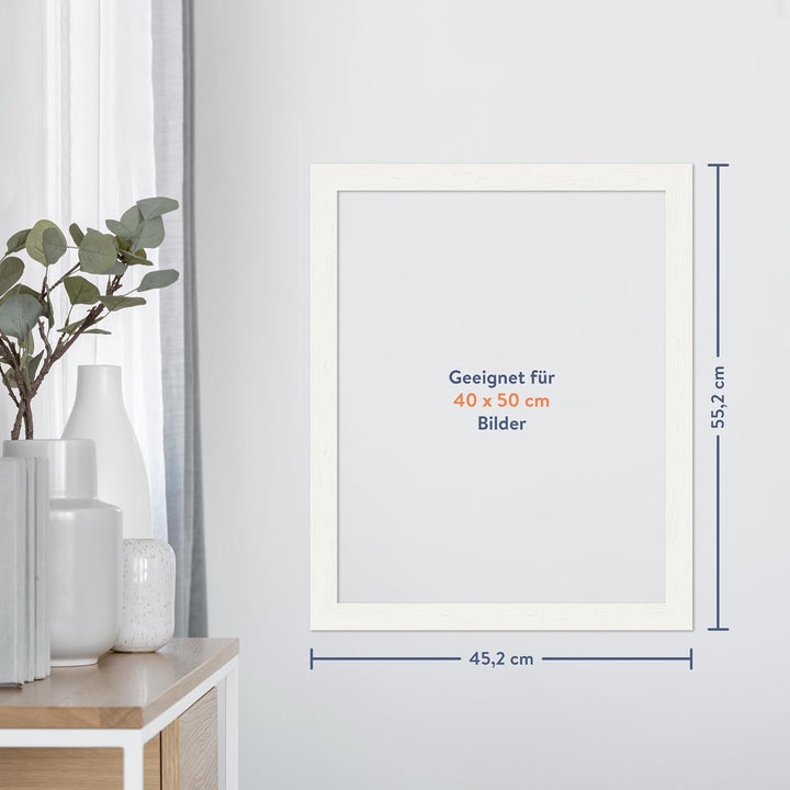 WANDStyle Bilderrahmen Strandhaus Stil 40x50cm I Farbe: Weiss I Fotorahmen I rustikaler Holzbilderra