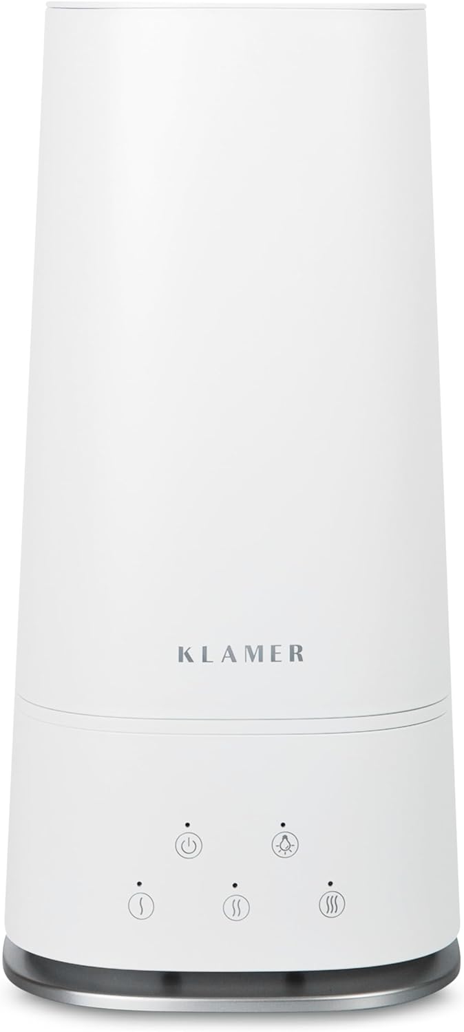 KLAMER Luftbefeuchter 4L Top Fill, Leise 30dB, 40h Laufzeit, 300 ml/h, 3 Stufen - Ideal für Büro, Sc