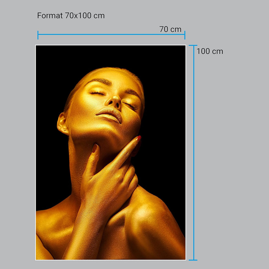 wandmotiv24 Poster als Wanddeko, Grösse 100x70cm, Gold Collection, Frau in Gold, rote Nägel, Edel, G