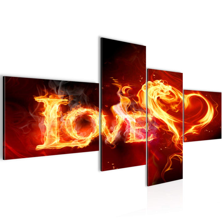 Runa Art Bild Modern Abstrakt Feuer Love - Made in Germany - Wandbilder Liebe Braun Orange 4 Teilig