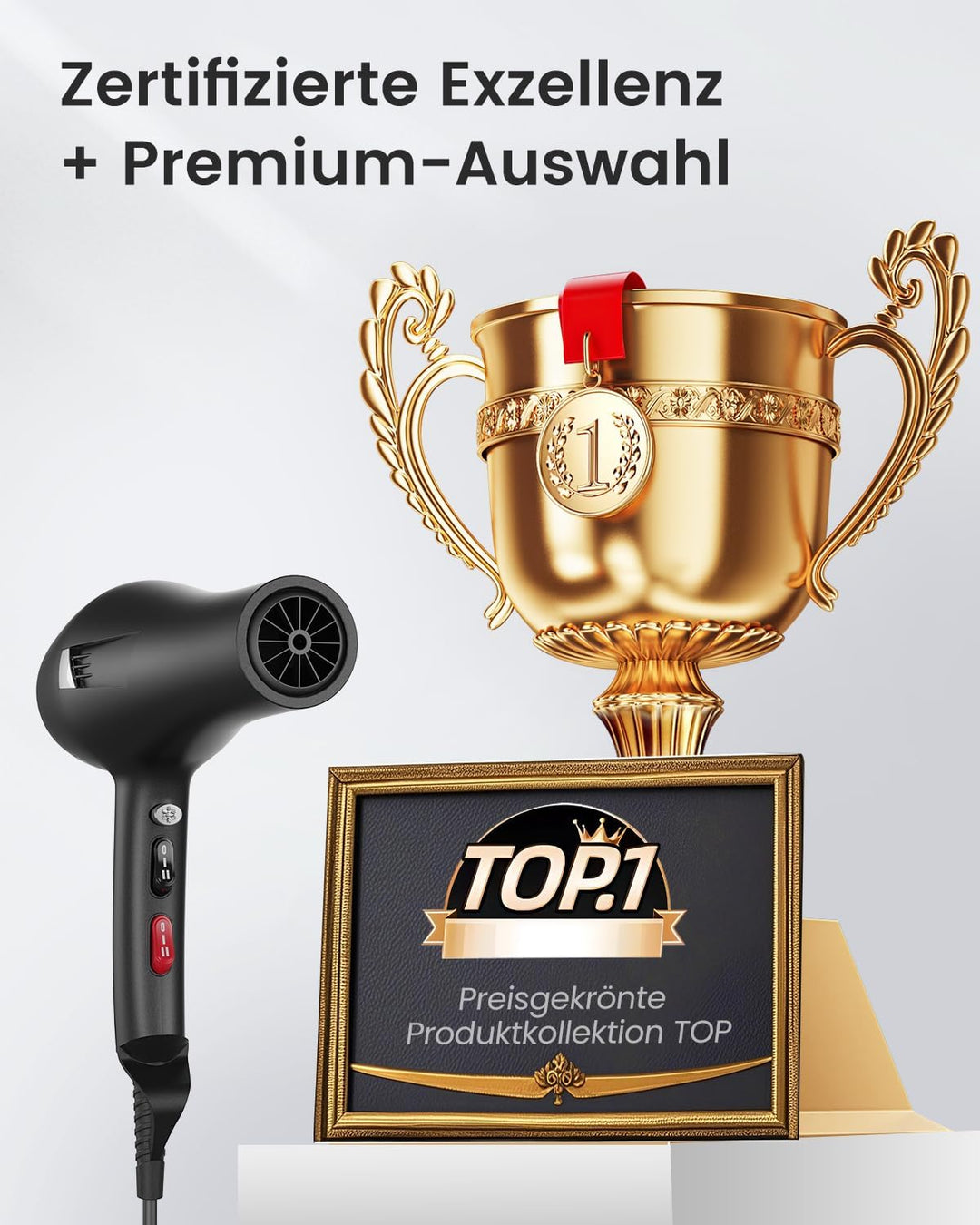 Dekuri Föhn Ionen, Profi Fön Haartrockner Hair Dryer Haarföhn mit 1 Diffusor 2 Stylingdüse, 3 Heiz u