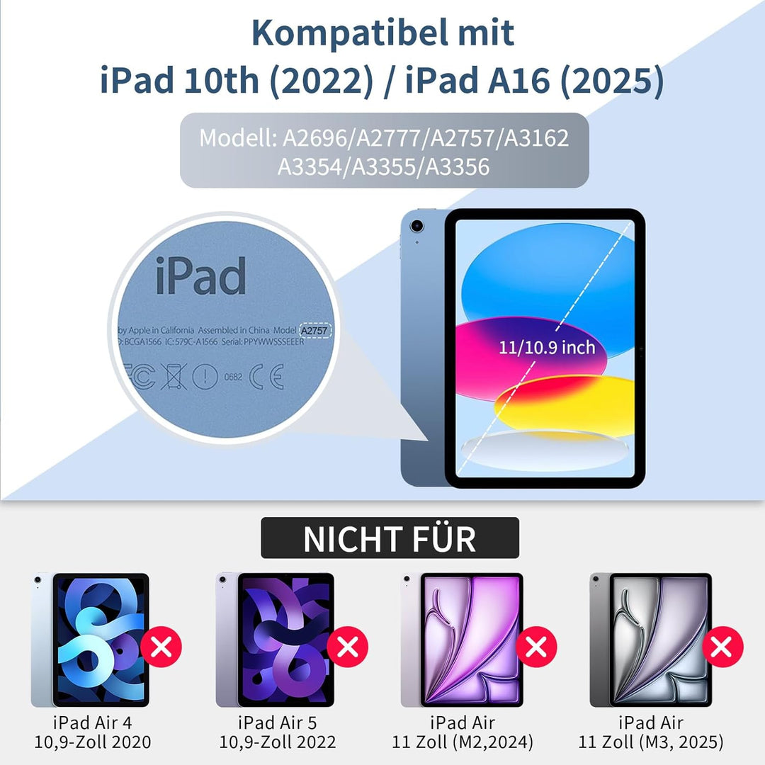 Tastatur Hülle für iPad A16 11 Generation 11 Zoll 2025/10 Generation 10,9 Zoll 2022, Schutzhülle mit