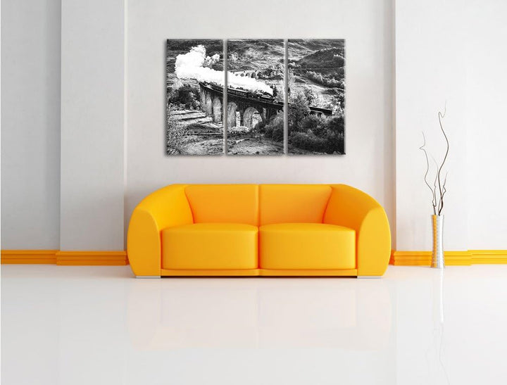 Pixxprint Dampflokomotive / 3-Teilig/Gesamtmass 120cm Leinwandbild bespannt auf Holzrahmen/Wandbild