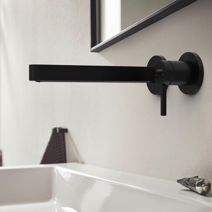 hansgrohe Waschtischarmatur Unterputz für Wandmontage Finoris, Wasserhahn Bad mit Ablaufgarnitur unv