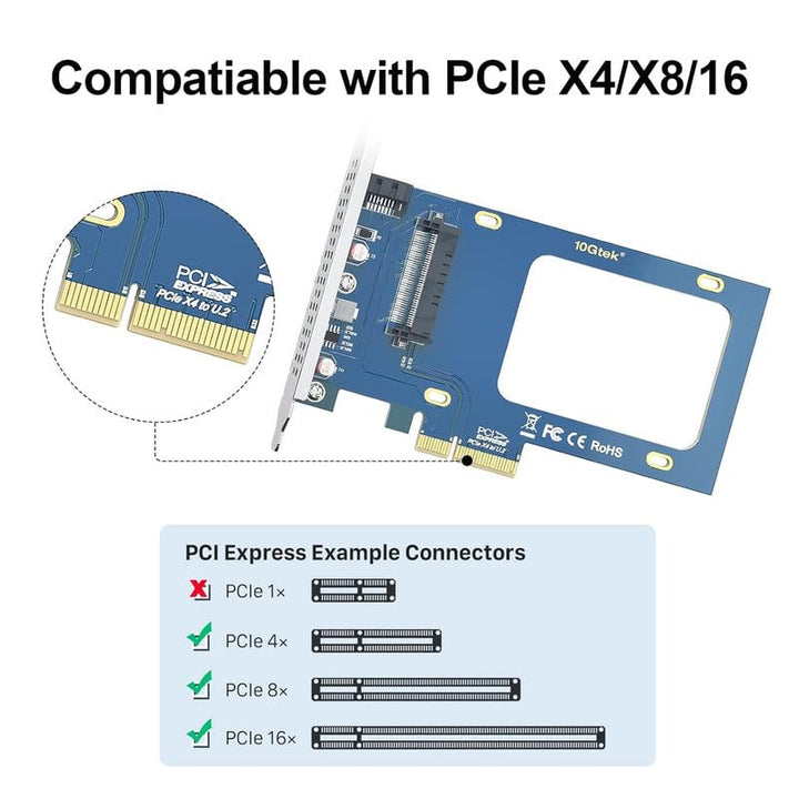 U.2 SFF-8639 auf PCIe Adapter, PCIe 3.0 X4 Erweiterungskarte für 2.5’’ U.2 NVMe SSD or 2.5" SATA SSD