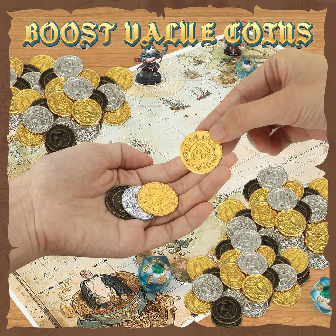 Byhoo 150 PCS Metall DND Münzen, 1,2“ Gold Silber Kupfer Token mit Nennwert für Brettspiel und Table