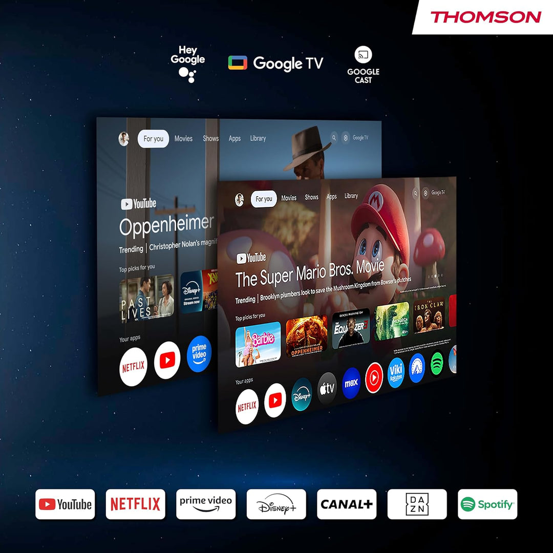 Thomson Sirius PG55B Full HD Beamer, Smart RGB Laser Projektor, Ultra-Kurzdistanz, Google TV, 600 AN