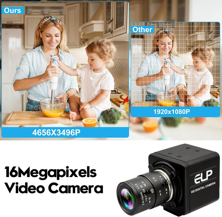 ELP 16MP HD USB-Kamera 2,8–12 mm 4-Fach optischer manueller Zoom CS-Mount-Objektiv, hohe Auflösung f