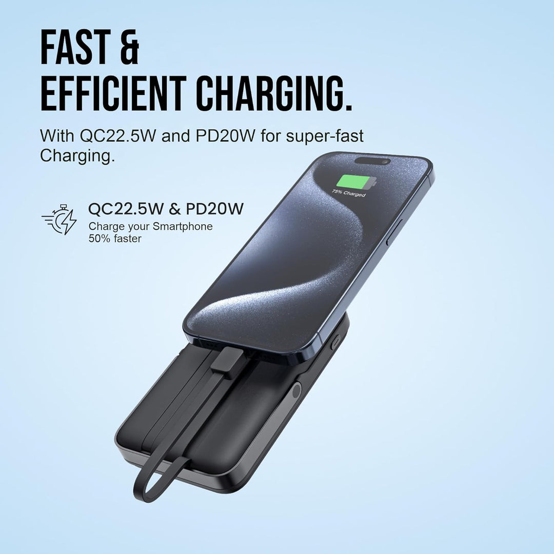 Powerbank 10.000 mAh USB-C Schwarz – Magnetische Wireless Powerbank (20 W), 2,5 W Watch Charger, 22,