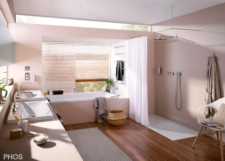 PHOS Design, DSE1700-700, Duschvorhangstange für Badewanne, 170 x 70 cm, Edelstahl gebürstet, Eck-Du