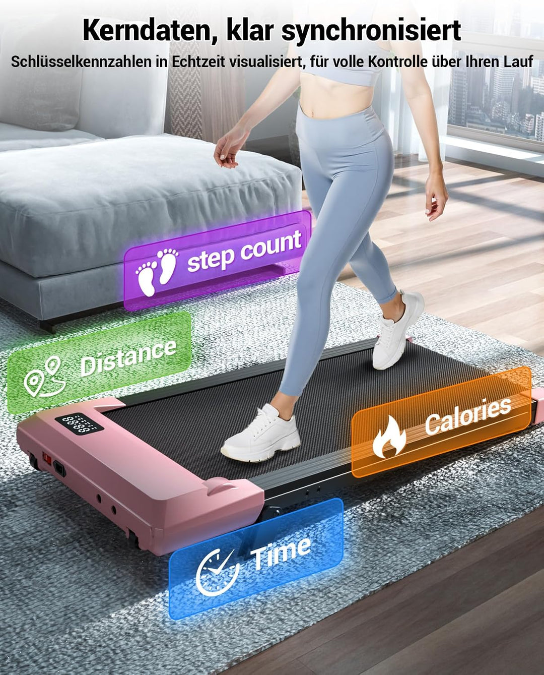 DeerRun Walking Pad mit Steigung 6% Laufband für Zuhause Schreibtisch für Büro, Kleines Leise mit Ap