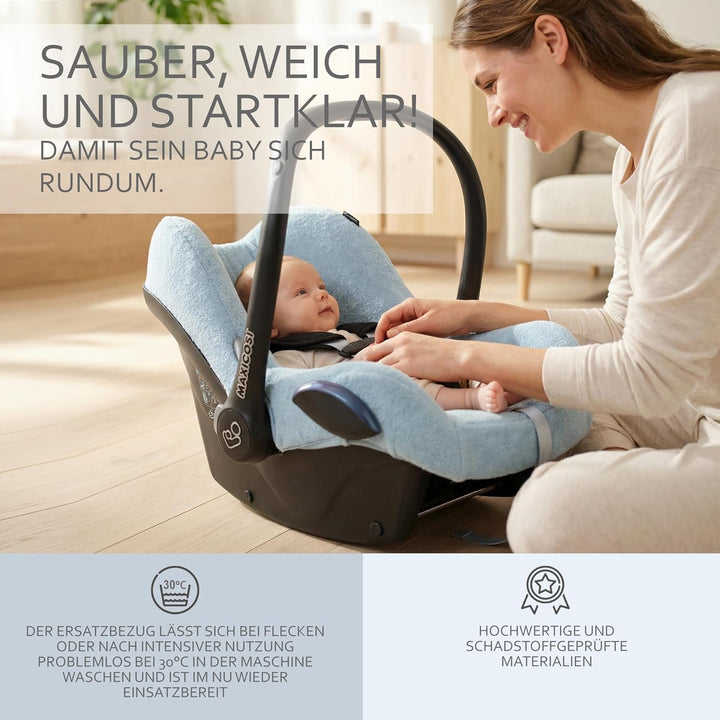 Frottee Sommerbezug [Schonbezug für Babyschale] Autositz kompatibel mit Maxi Cosi Cabrio Fix + GRATI