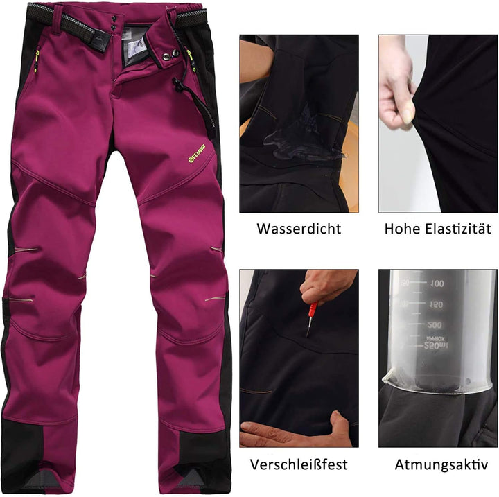 Damen Outdoorhose Softshellhose Wanderhose Gefüttert Fleece Warm Wasserdicht Winddicht Softshell Win