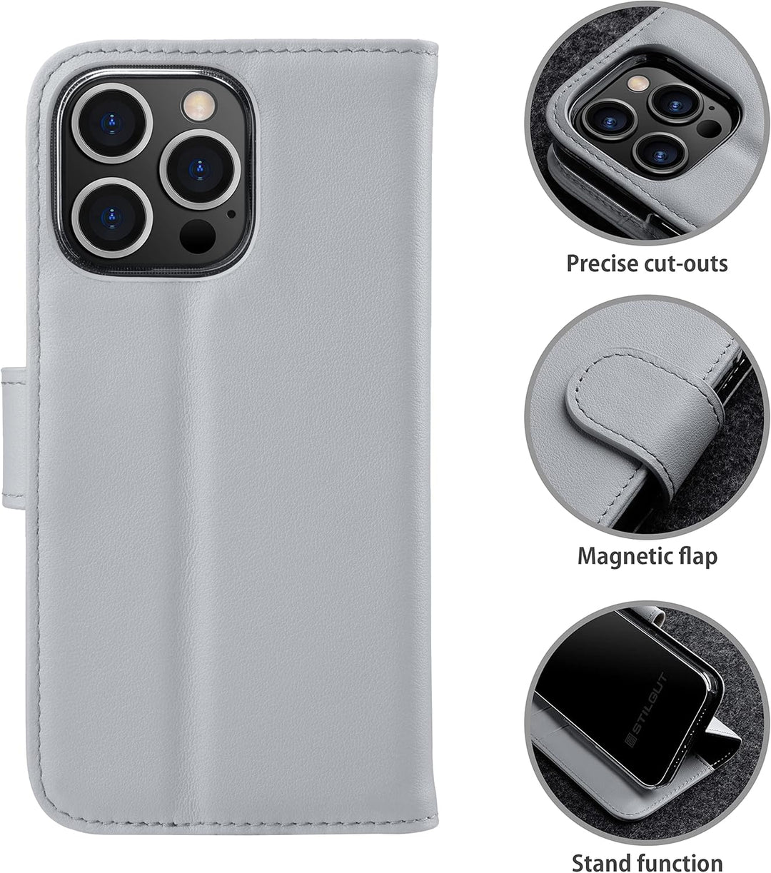 STILGUT Talis kompatibel mit iPhone 13 Pro Max (6.7“) Hülle mit Kartenfach aus Leder, Flip Cover, Wa